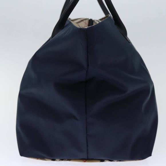 BURBERRYSs Nova Check Blue Label Tote Bag Nylon Navy Beige Auth bs13707 - Picture 4 of 16